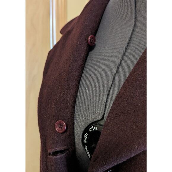 Vintage Kristen Blake Wool Fur Trimmed Burgundy Button Pea Coat Size S - Picture 5 of 14